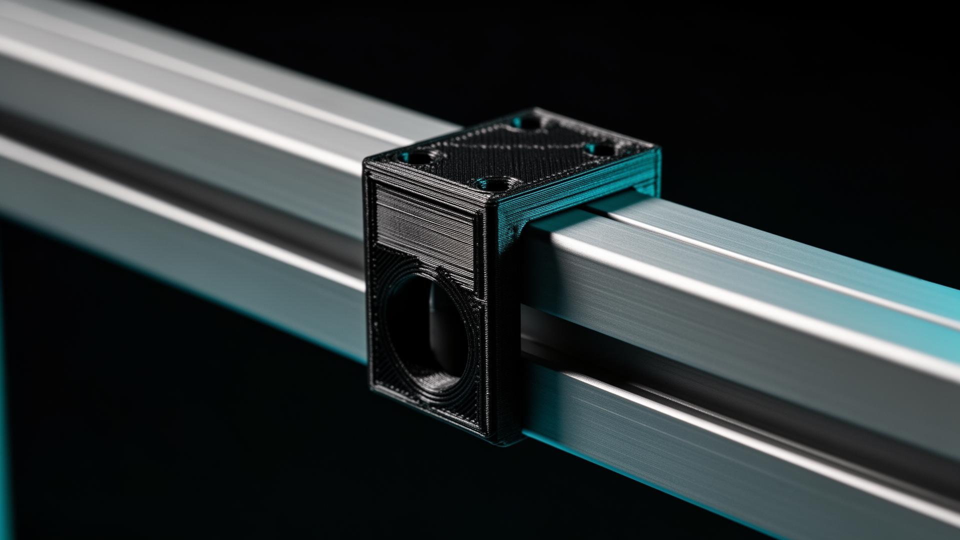 3D-gedrucktes Bauteil auf Aluminium-Profil